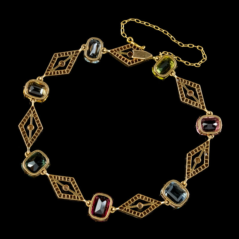 Antique Edwardian French Diamond Gemstone Bracelet 18ct Gold With Cert