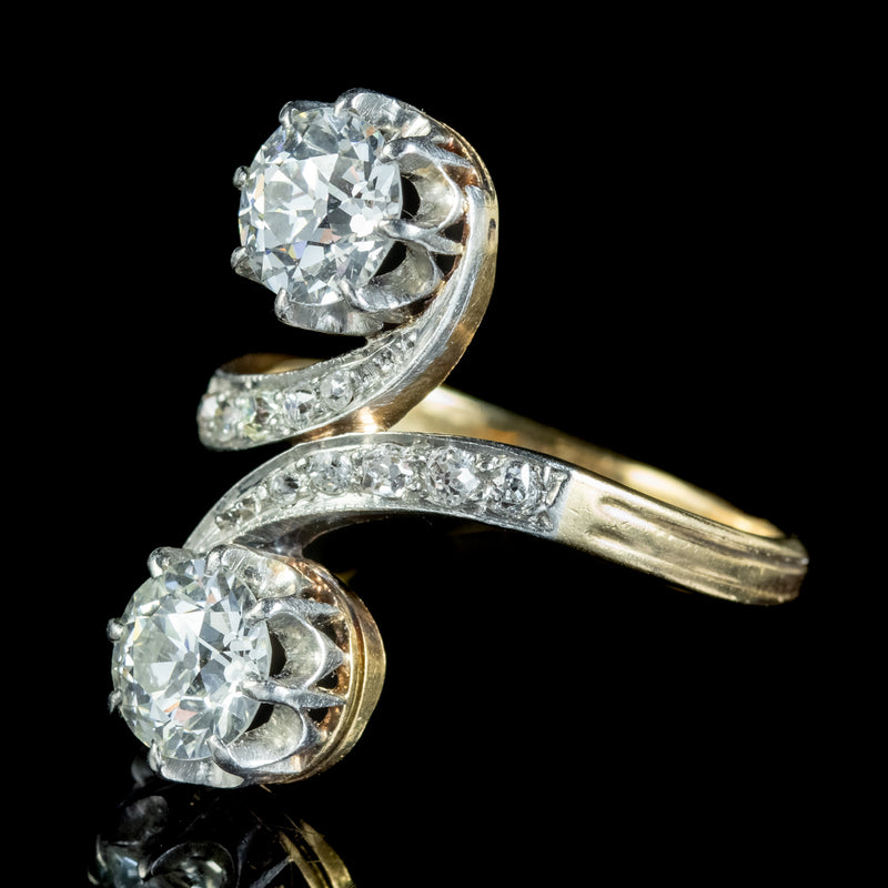 Antique Edwardian French Toi Et Moi Diamond Twist Ring 3ct Of Diamond