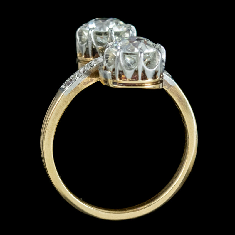 Antique Edwardian French Toi Et Moi Diamond Twist Ring 3ct Of Diamond