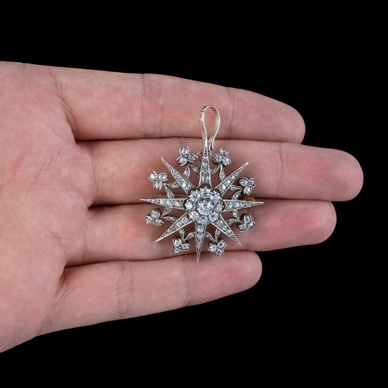 Antique Edwardian Garrard Diamond Star Pendant Brooch 3.85ct Total
