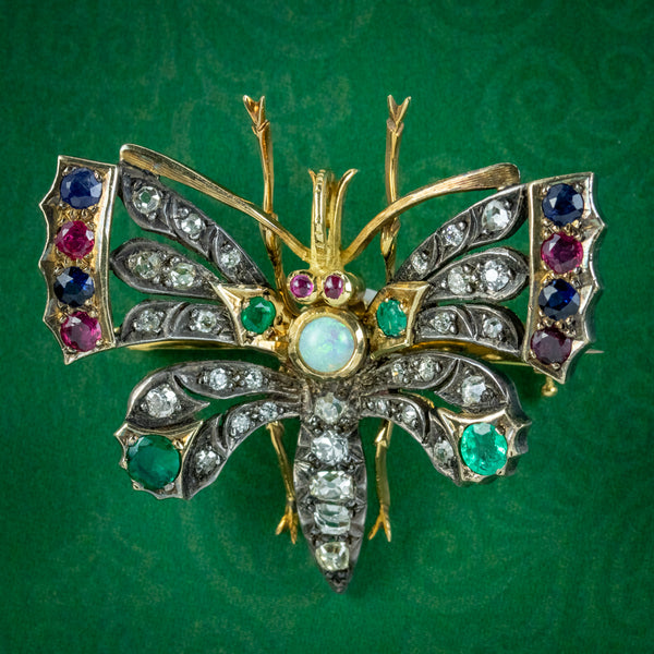 Antique Edwardian Gemstone Butterfly Brooch Circa 1905 Boxed