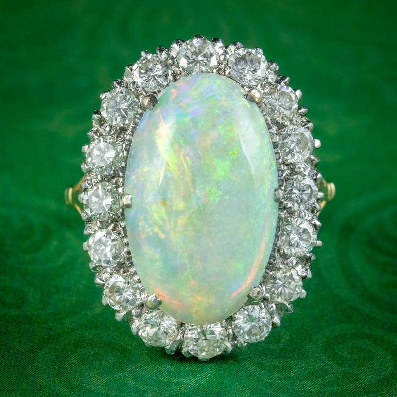 Antique Edwardian Opal Diamond Cluster Ring 10ct Opal