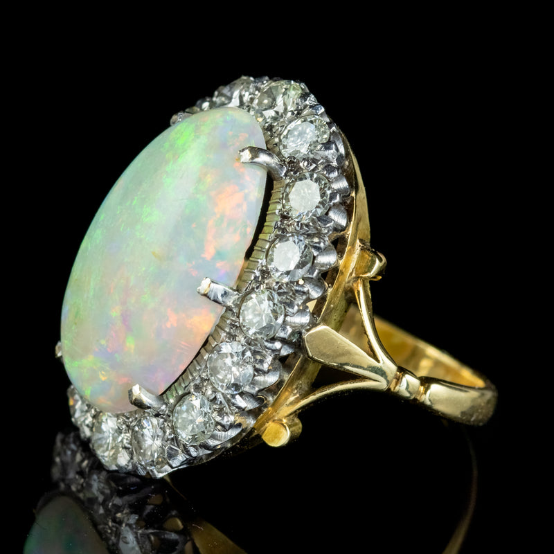 Antique Edwardian Opal Diamond Cluster Ring 10ct Opal