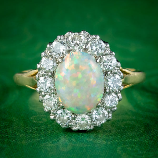 Antique Edwardian Opal Diamond Cluster Ring 2ct Opal 