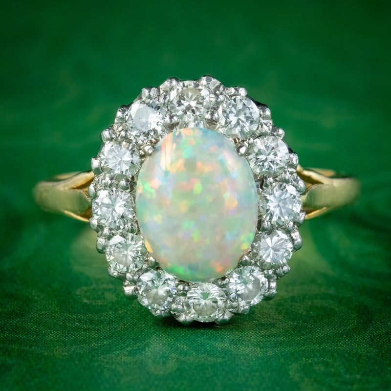 Antique Edwardian Opal Diamond Cluster Ring 2ct Opal 