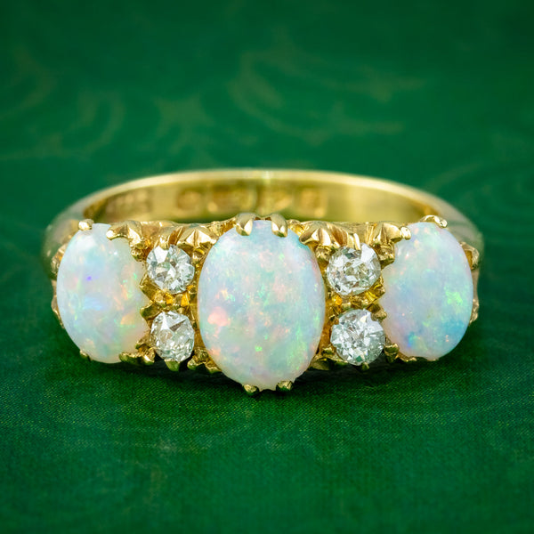 Antique Edwardian Opal Diamond Ring 2.4ct Opal Dated 1906
