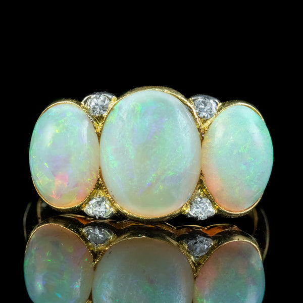Antique Edwardian Opal Diamond Trilogy Ring 7ct Total 