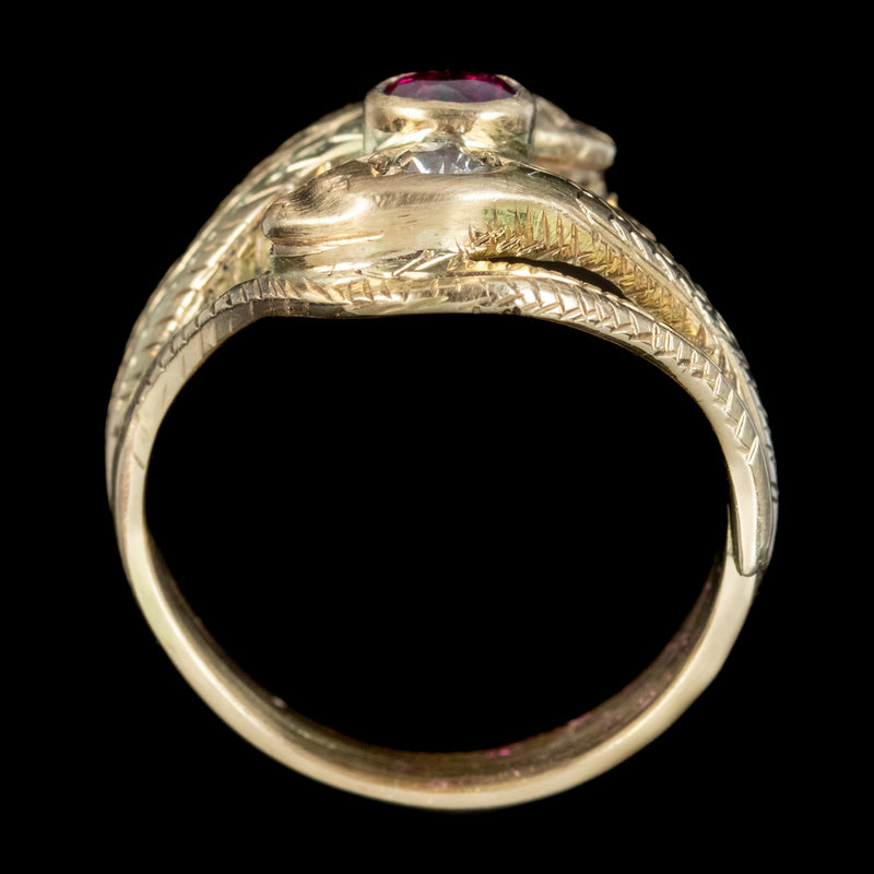 Antique Edwardian Ruby Diamond Snake Trilogy Ring 0.30ct Ruby