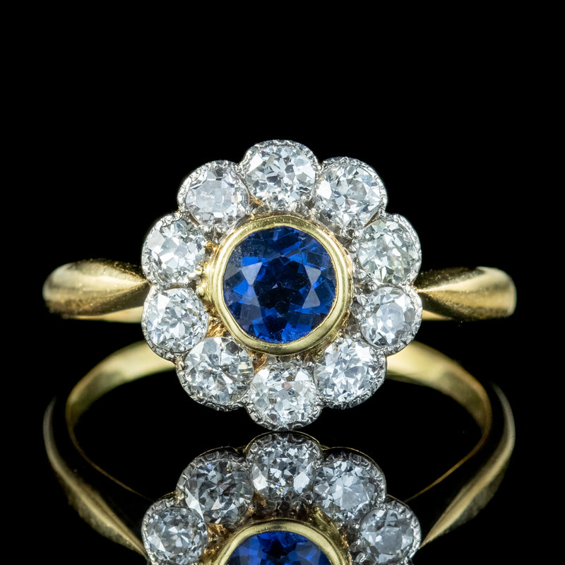 Antique Edwardian Sapphire Diamond Daisy Cluster Ring 0.50ct Sapphire