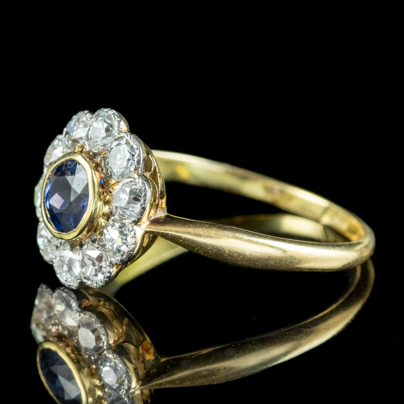 Antique Edwardian Sapphire Diamond Daisy Cluster Ring 0.50ct Sapphire