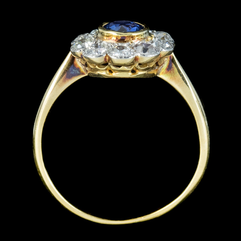 Antique Edwardian Sapphire Diamond Daisy Cluster Ring 0.50ct Sapphire