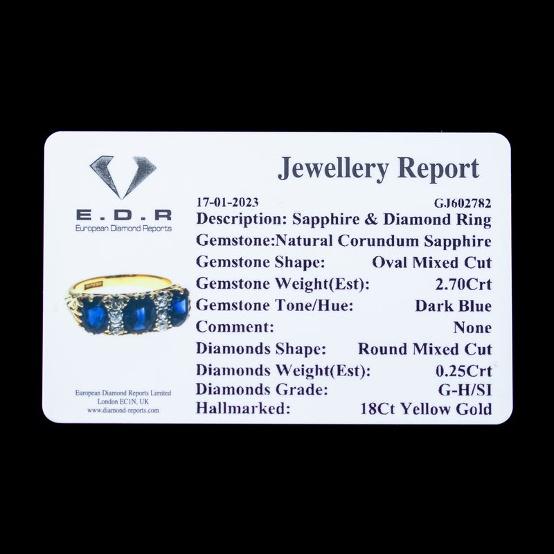 Antique Edwardian Sapphire Diamond Ring 2.7ct Sapphire With Cert