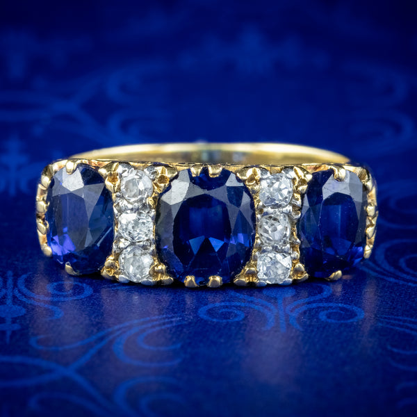 Antique Edwardian Sapphire Diamond Ring 2.7ct Sapphire With Cert