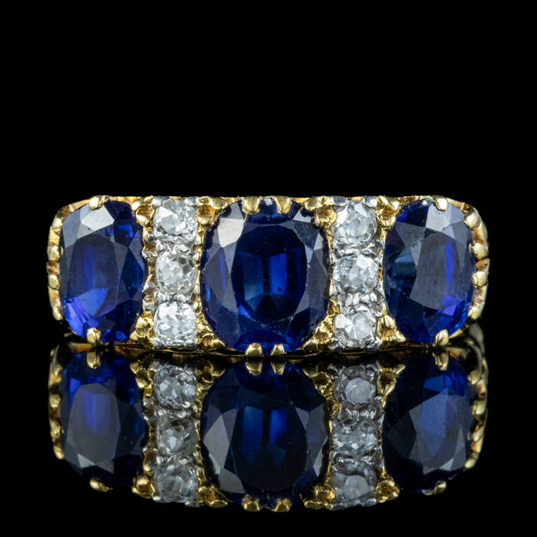 Antique Edwardian Sapphire Diamond Ring 2.7ct Sapphire With Cert