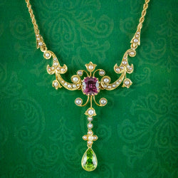 Antique Edwardian Suffragette Lavaliere Necklace 15ct Gold