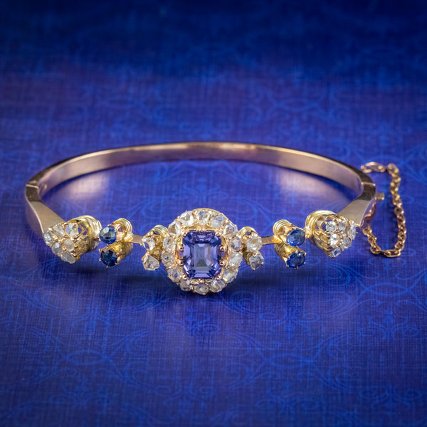 Antique Victorian Blue Spinel Diamond Bangle Circa 1900 2.7ct Spinel With Cert