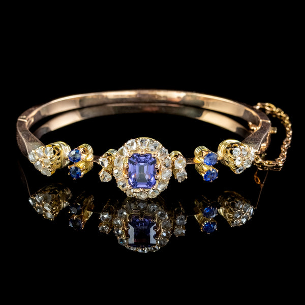 Antique Victorian Blue Spinel Diamond Bangle Circa 1900 2.7ct Spinel With Cert