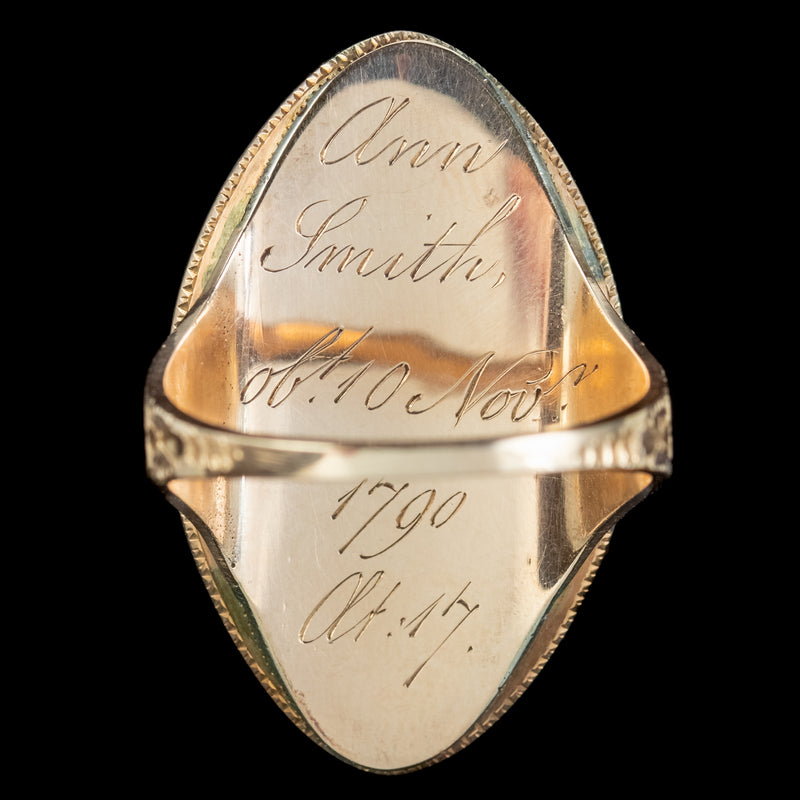 Antique Georgian Coloured Sepia Mourning Ring Inscribed 1790