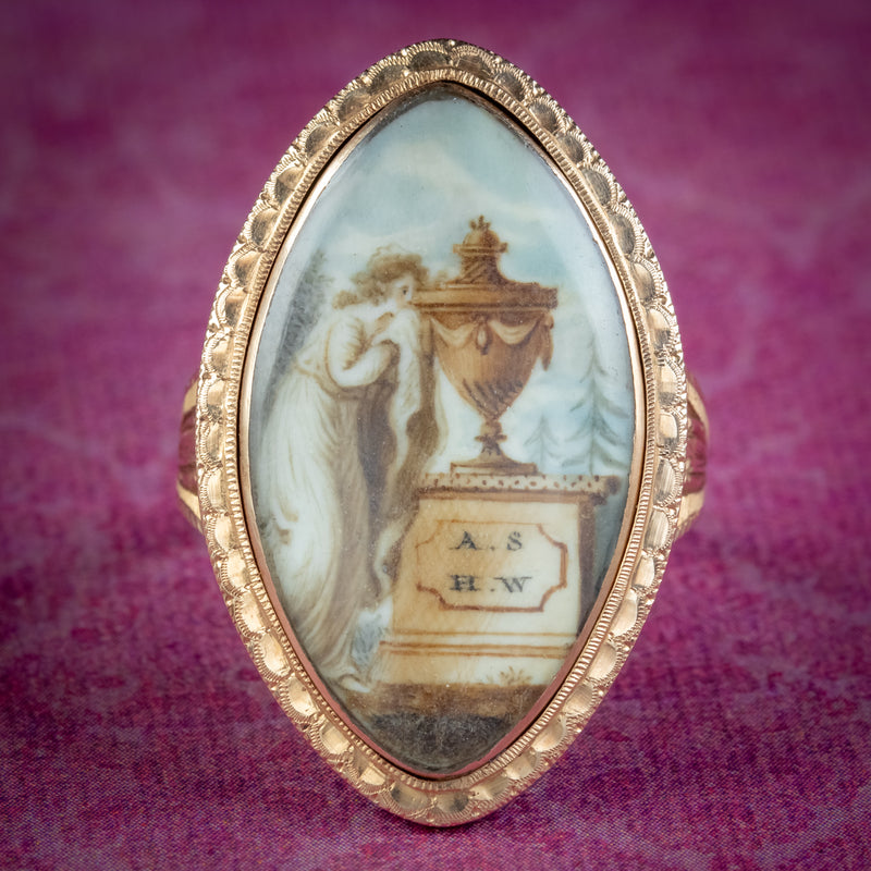 Antique Georgian Coloured Sepia Mourning Ring Inscribed 1790