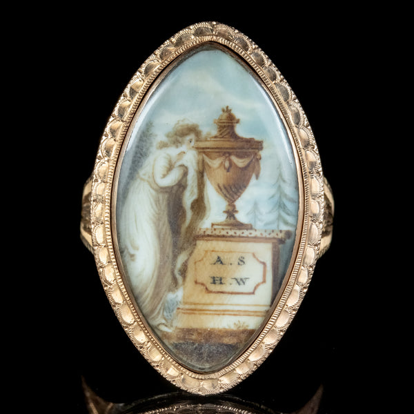 Antique Georgian Coloured Sepia Mourning Ring Inscribed 1790