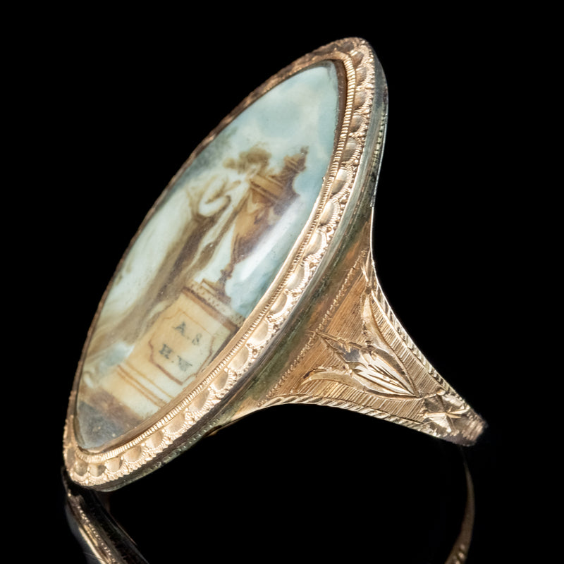Antique Georgian Coloured Sepia Mourning Ring Inscribed 1790
