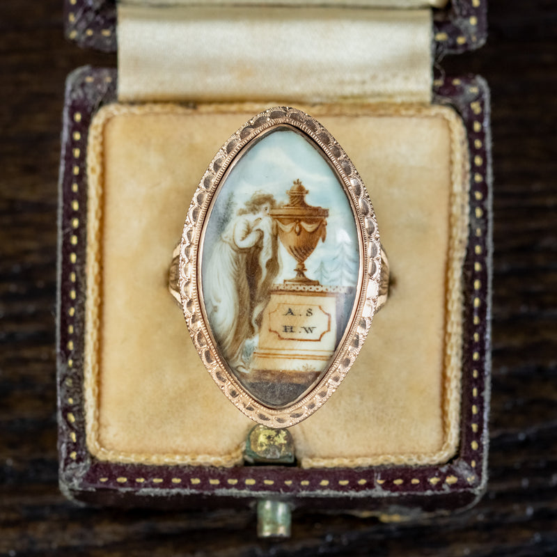 Antique Georgian Coloured Sepia Mourning Ring Inscribed 1790
