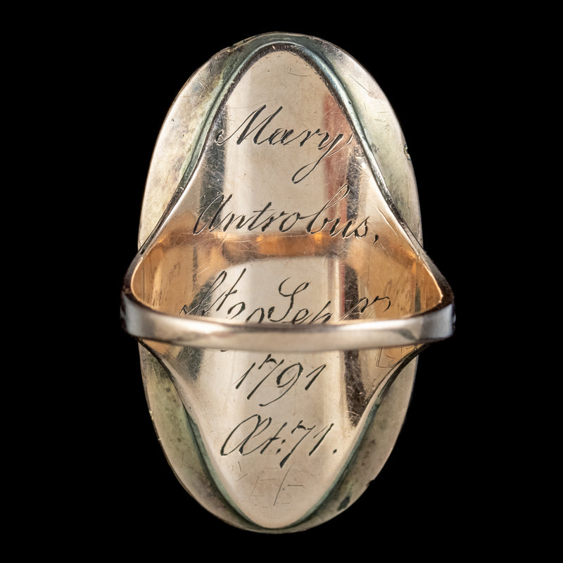 Antique Georgian Diamond Aquamarine Mourning Ring Mary Antrobus Dated 1791 
