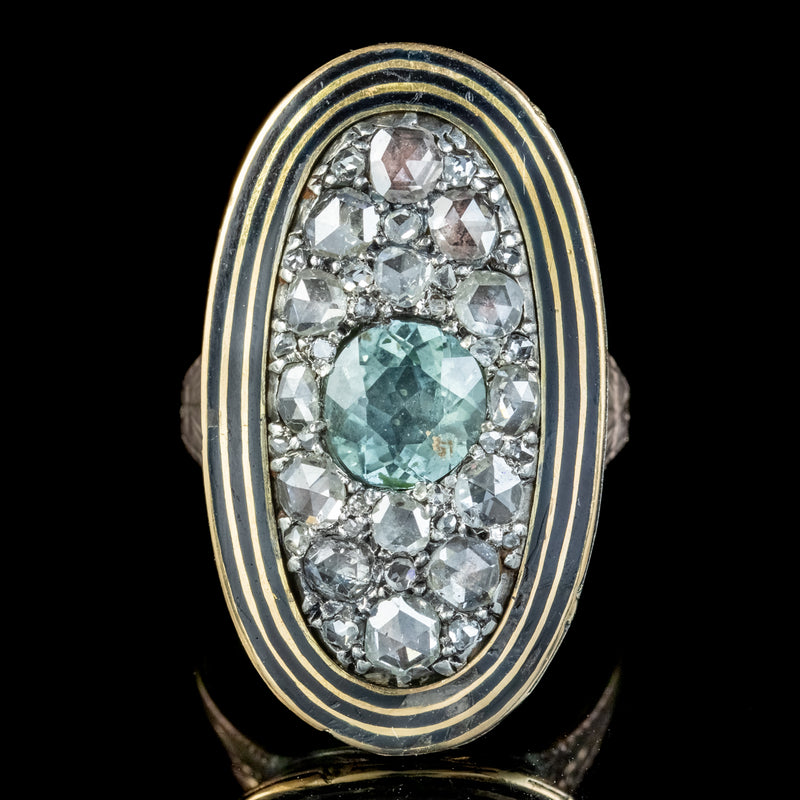 Antique Georgian Diamond Aquamarine Mourning Ring Mary Antrobus Dated 1791