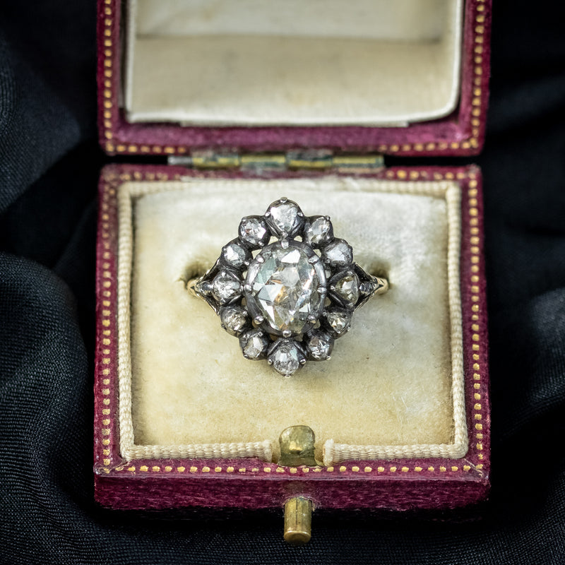 Antique Dutch Georgian Revival Diamond Cluster Ring 3ct Of Diamond