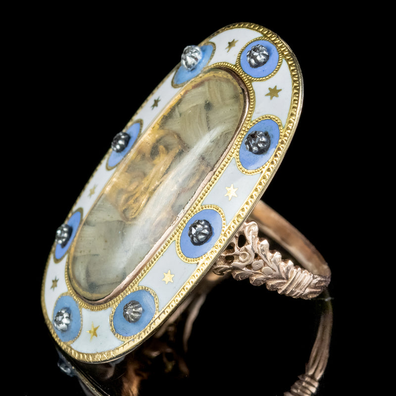 Antique Georgian Diamond Enamel Mourning Ring 