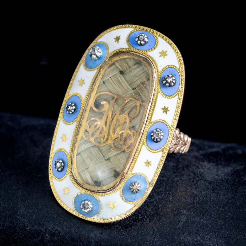 Antique Georgian Diamond Enamel Mourning Ring 