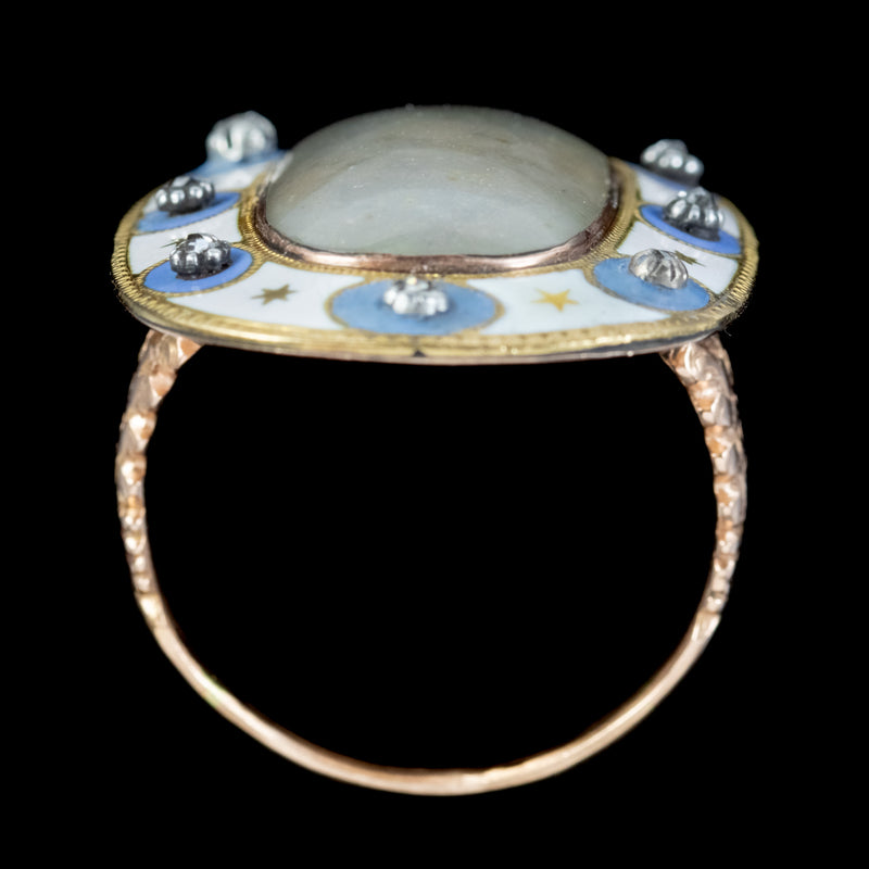 Antique Georgian Diamond Enamel Mourning Ring 