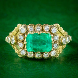 Antique Georgian Emerald Diamond Cluster Ring 2ct Emerald Dated 1828