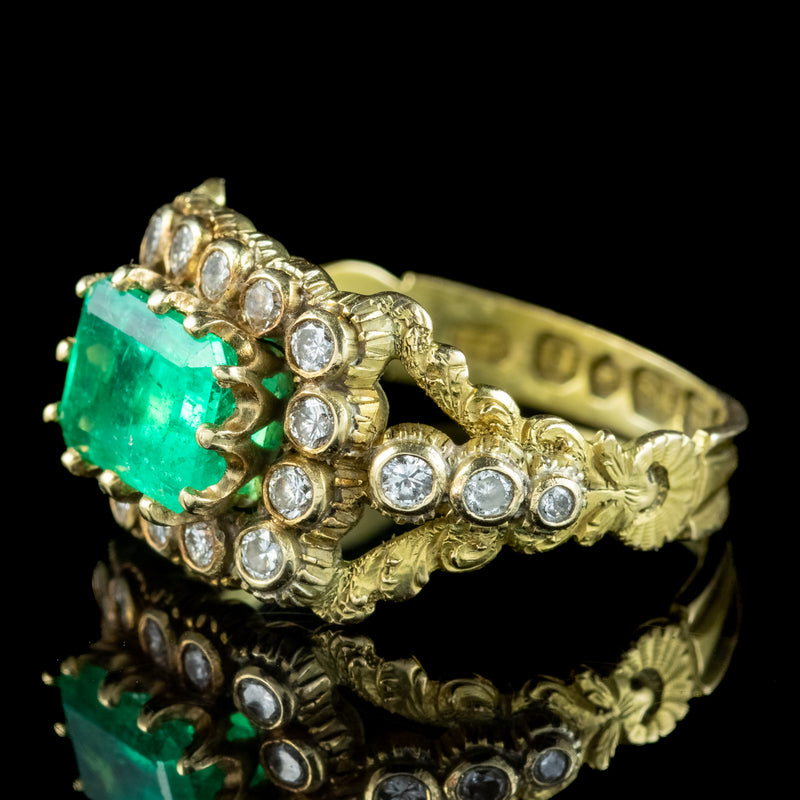 Antique Georgian Emerald Diamond Cluster Ring 2ct Emerald Dated 1828