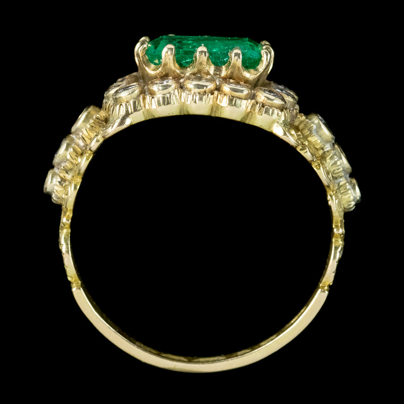 Antique Georgian Emerald Diamond Cluster Ring 2ct Emerald Dated 1828