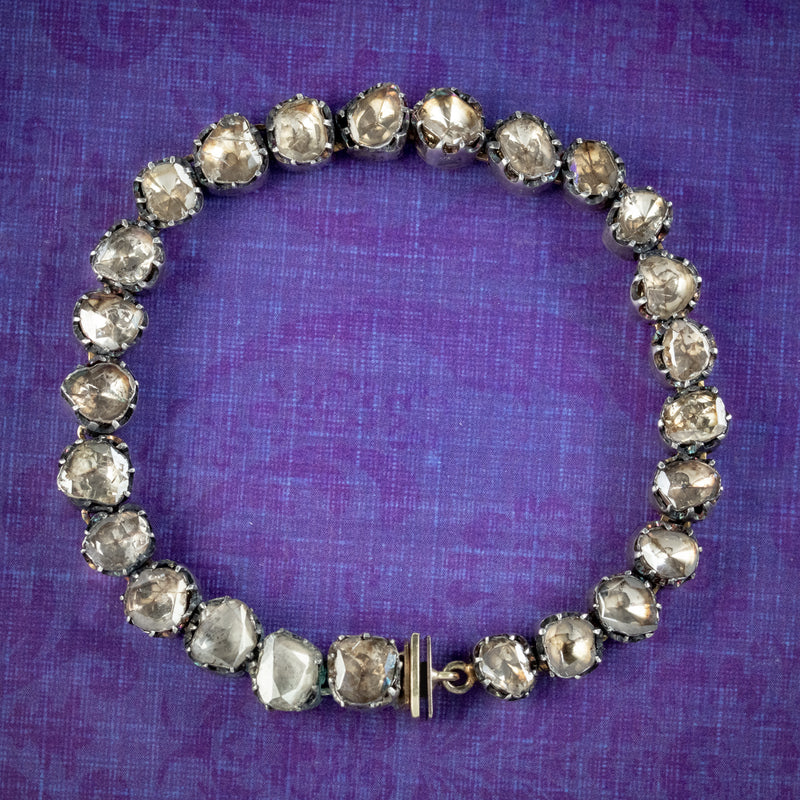 Antique Georgian French Rose Cut Diamond Bracelet Silver Gold Circa 1780