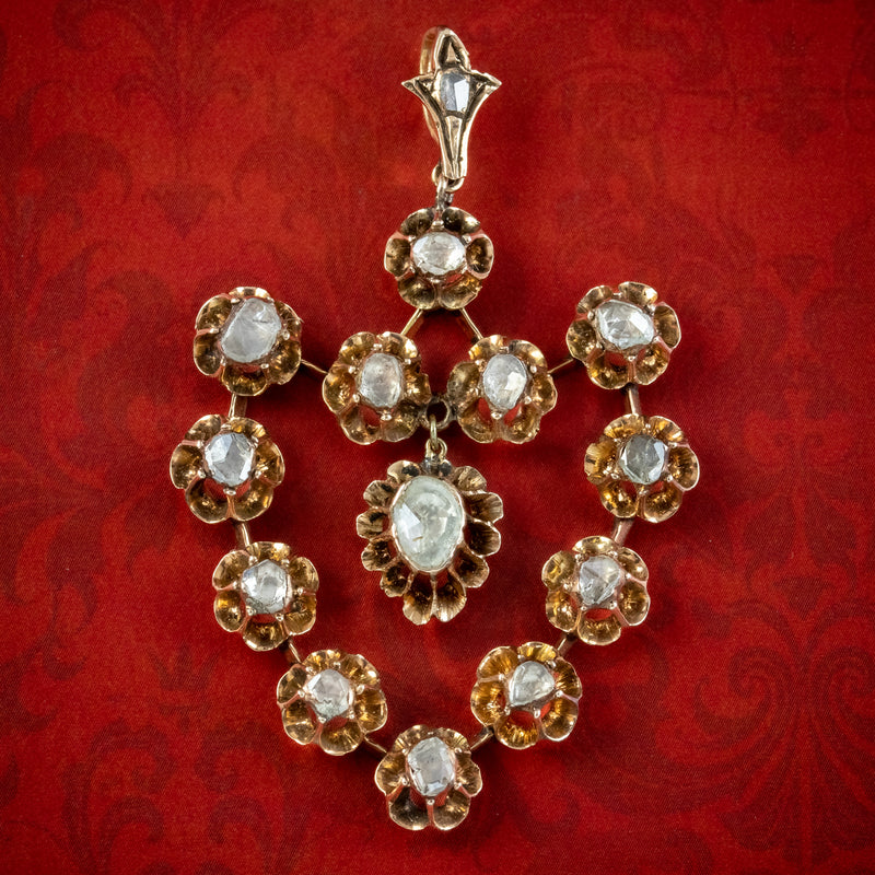 Antique Georgian French Rose Cut Diamond Pendant 18ct Gold 3ct Diamond