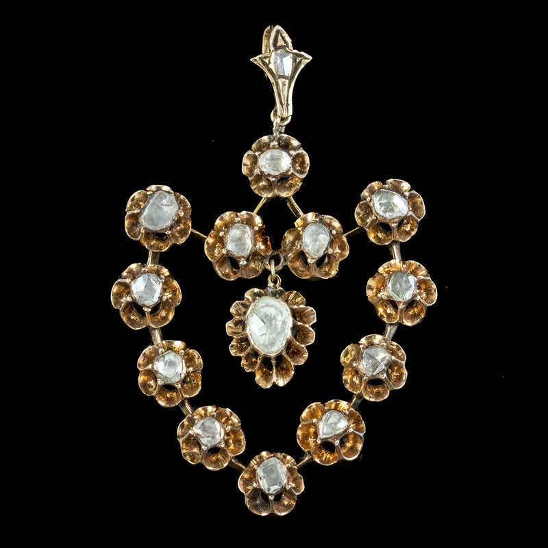 Antique Georgian French Rose Cut Diamond Pendant 18ct Gold 3ct Diamond