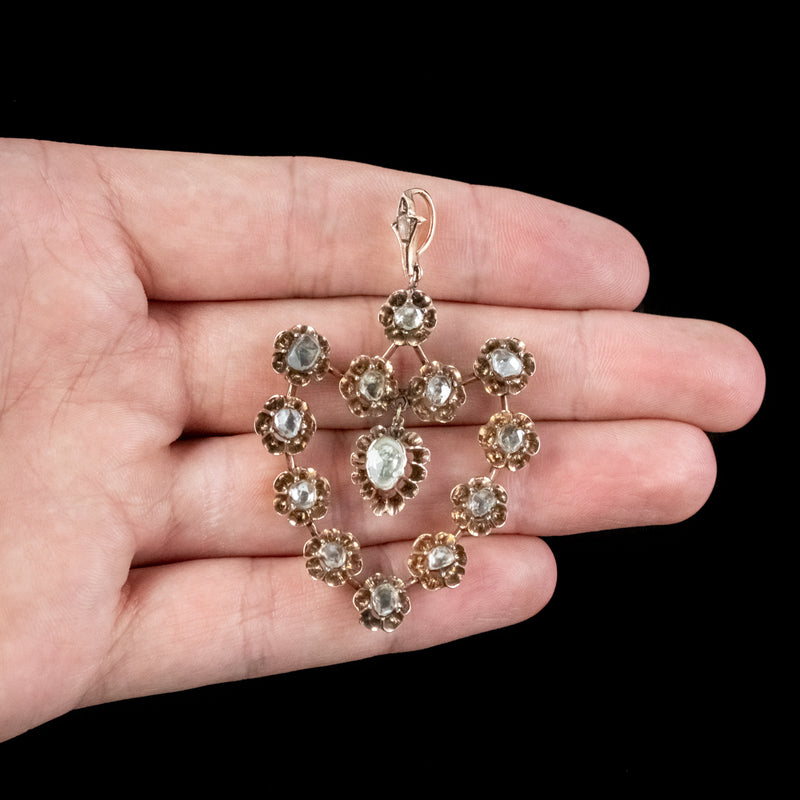 Antique Georgian French Rose Cut Diamond Pendant 18ct Gold 3ct Diamond