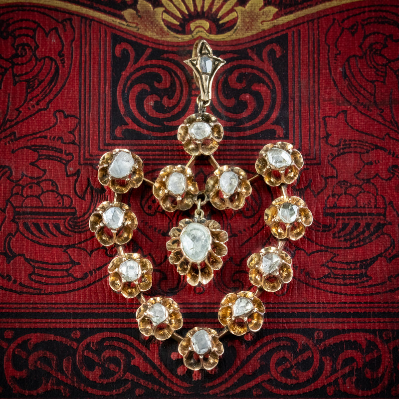 Antique Georgian French Rose Cut Diamond Pendant 18ct Gold 3ct Diamond