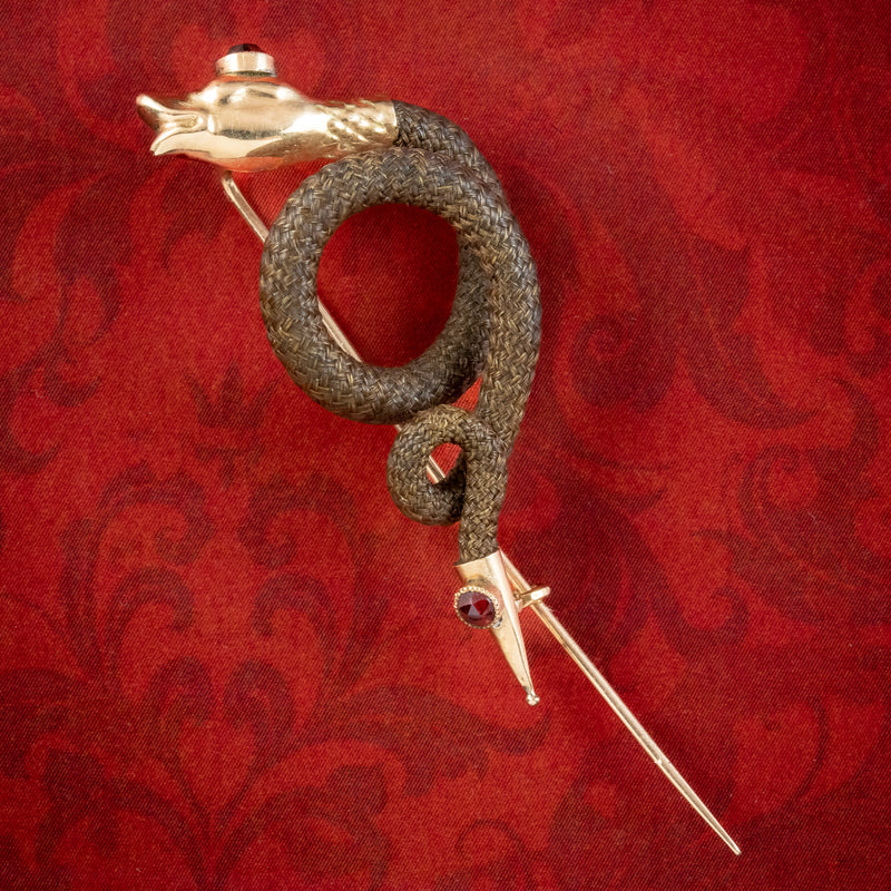 Antique Georgian Garnet Mourning Snake Pin 18ct Gold With Box 