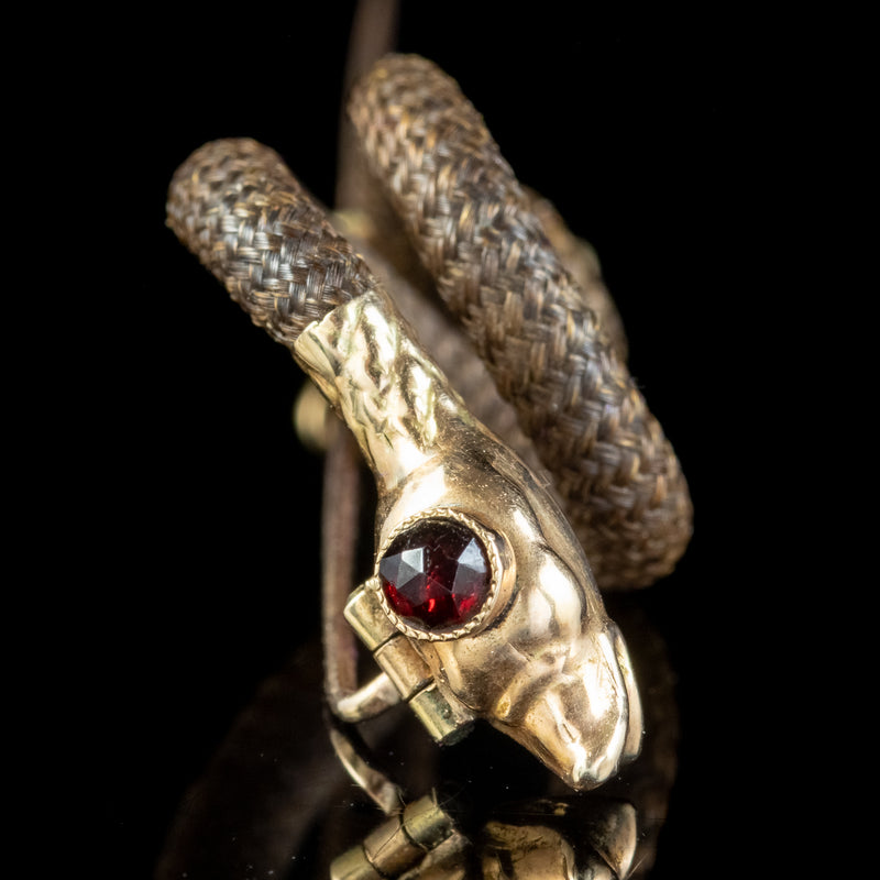 Antique Georgian Garnet Mourning Snake Pin 18ct Gold With Box 