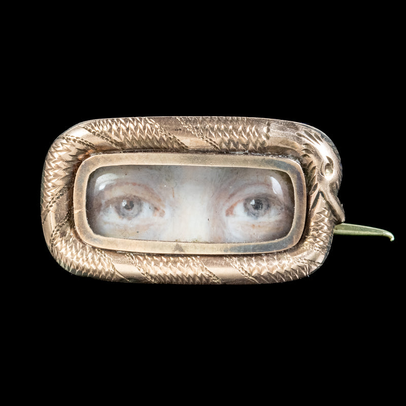 Antique Georgian Lovers Eye Miniature Snake Brooch 18ct Gold