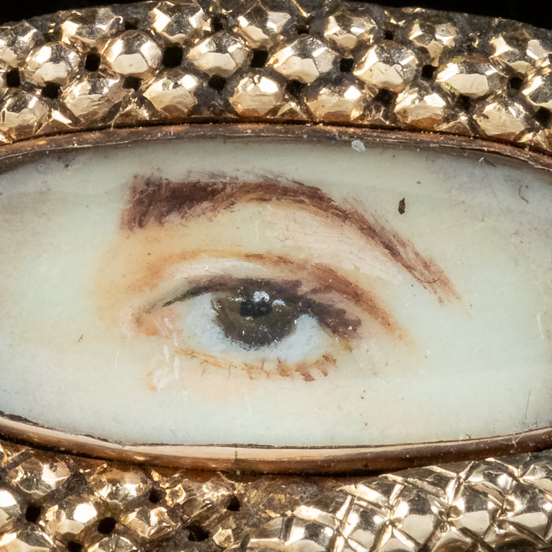 Antique Georgian Lovers Eye Miniature Snake Brooch 18ct Gold