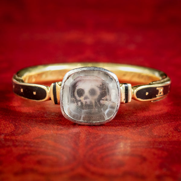 Antique Georgian Memento Mori Skull Ring Inscribed 1763 And 1767 