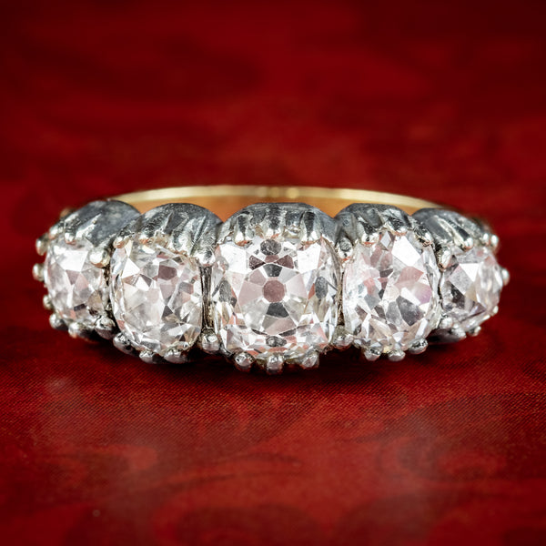 Antique Georgian Old Cut Diamond Five Stone Ring 3.4ct Total