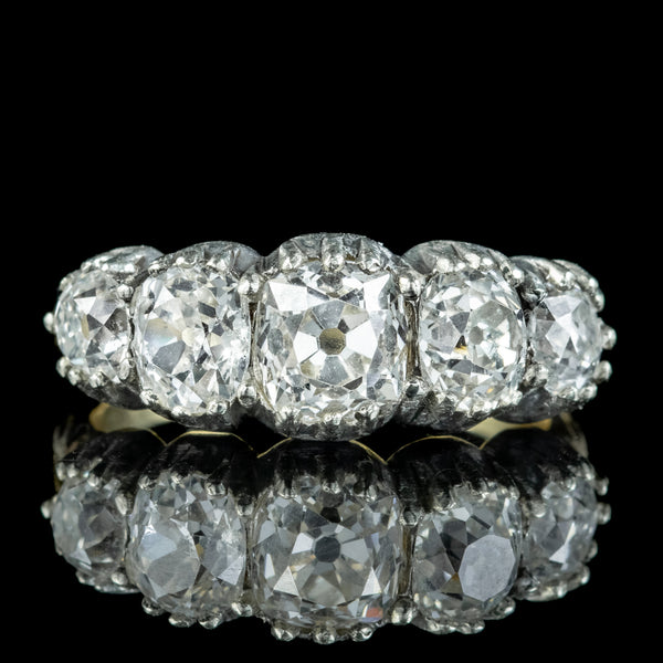 Antique Georgian Old Cut Diamond Five Stone Ring 3.4ct Total