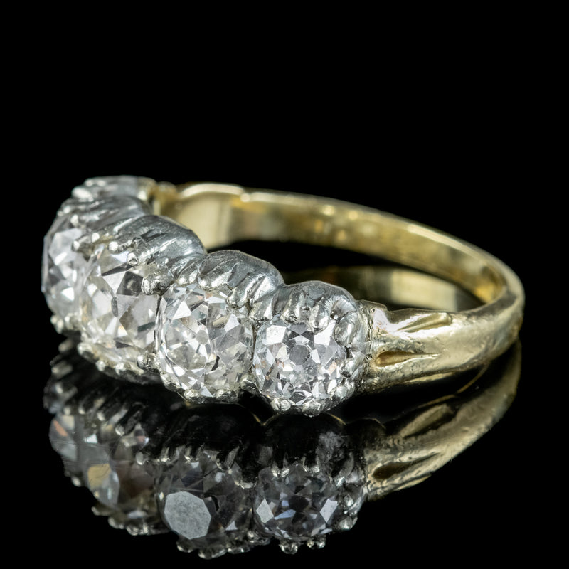 Antique Georgian Old Cut Diamond Five Stone Ring 3.4ct Total
