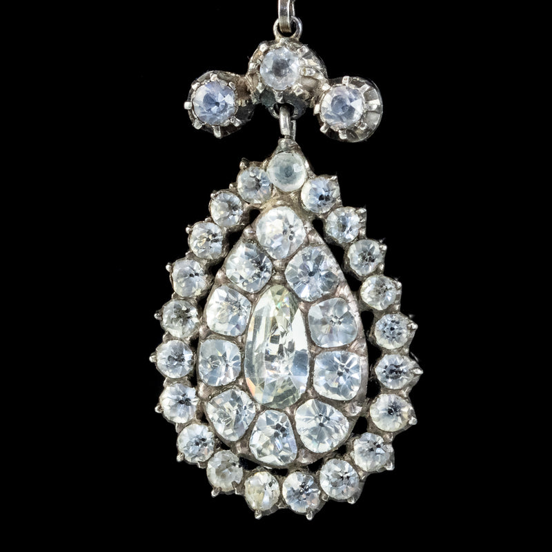 Antique Georgian Paste Drop Earrings Silver Circa 1800