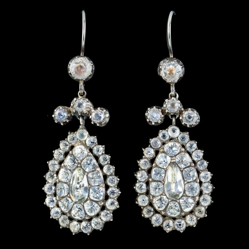Antique Georgian Paste Drop Earrings Silver Circa 1800